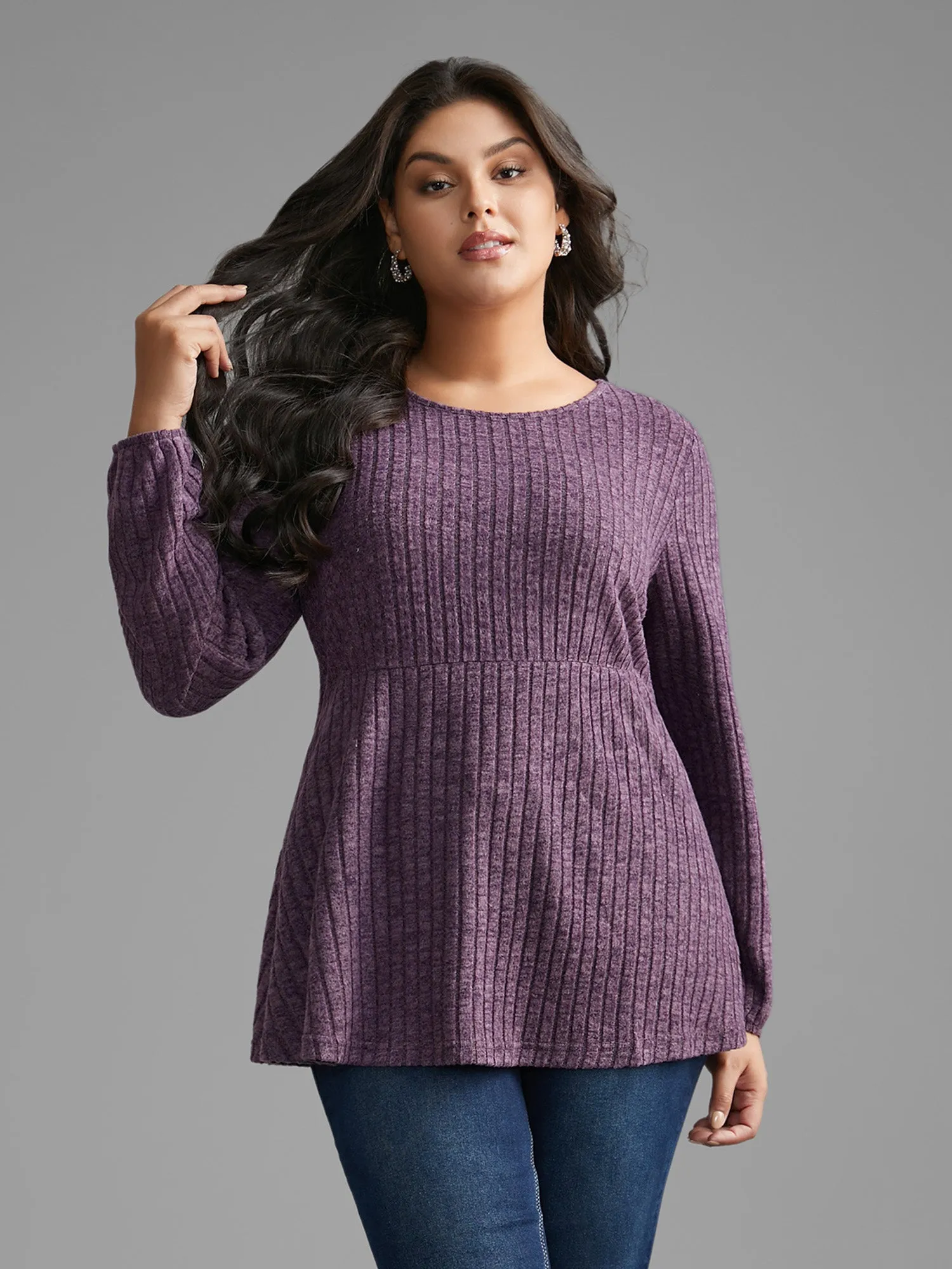 Round Neck Rib Knit Jersey Top sold by Bloomchic product image thumbnail 5