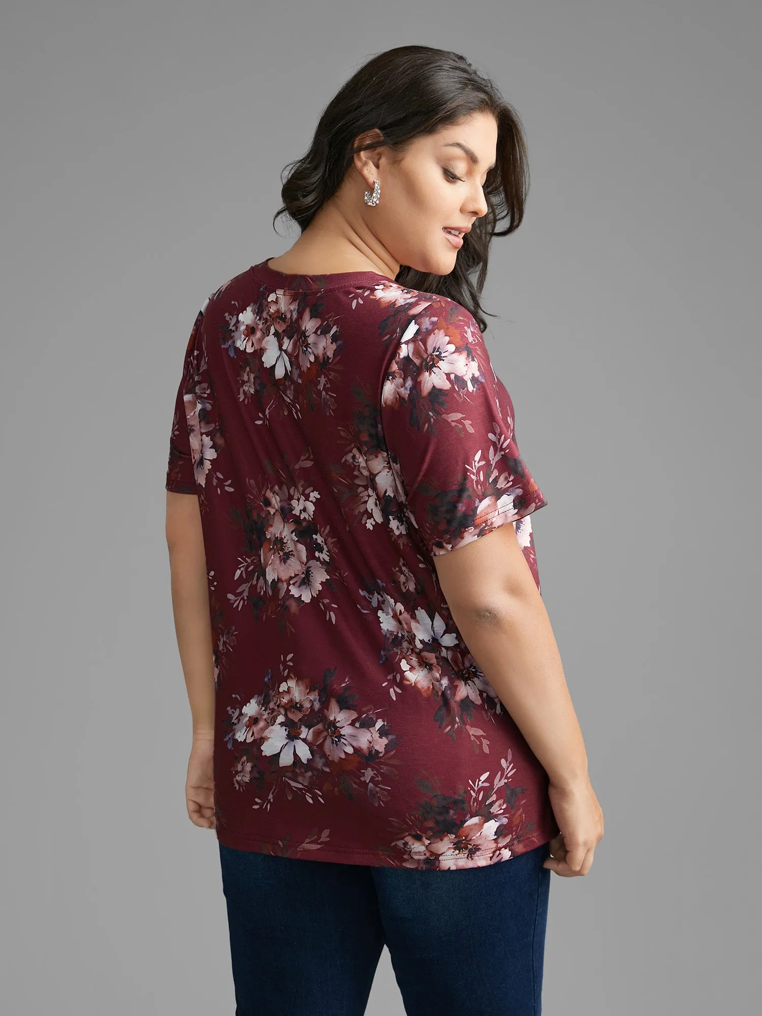 Floral Print V Neck Stretchy T-shirt sold by Bloomchic product image thumbnail 2
