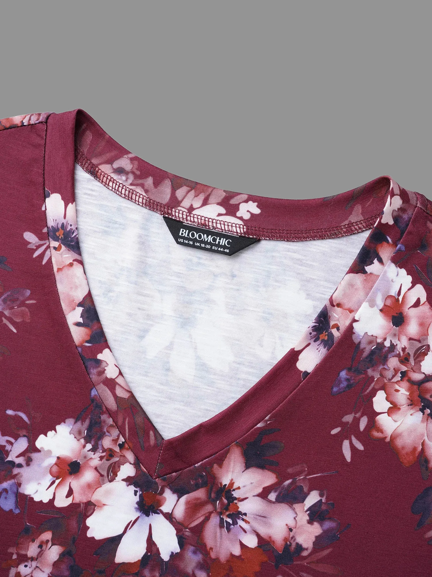 Floral Print V Neck Stretchy T-shirt sold by Bloomchic product image thumbnail 5