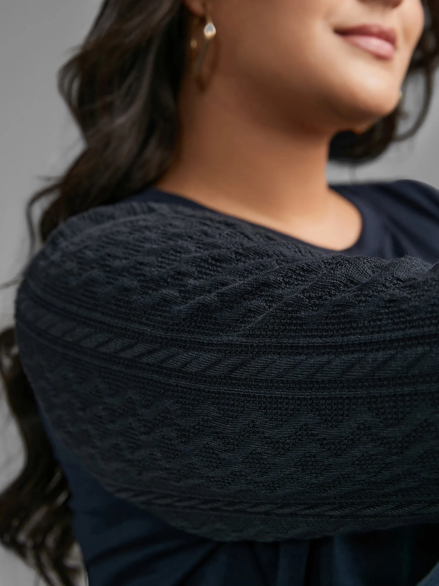 Crew Neck Plain Textured Patchwork Sweatshirt sold by Bloomchic product image thumbnail 5