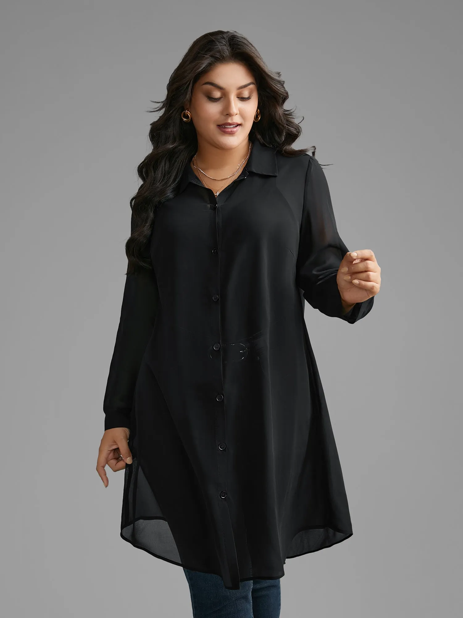 Chiffon Mesh Pleated Tunic Blouse sold by Bloomchic product image thumbnail 4
