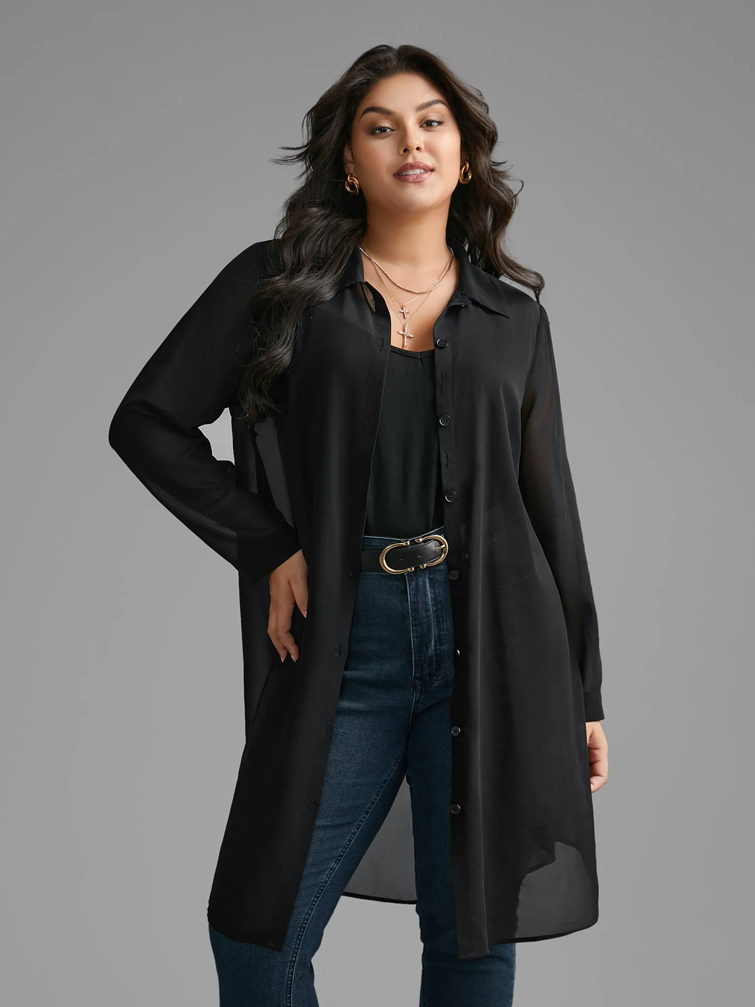 Chiffon Mesh Pleated Tunic Blouse sold by Bloomchic product image thumbnail 3