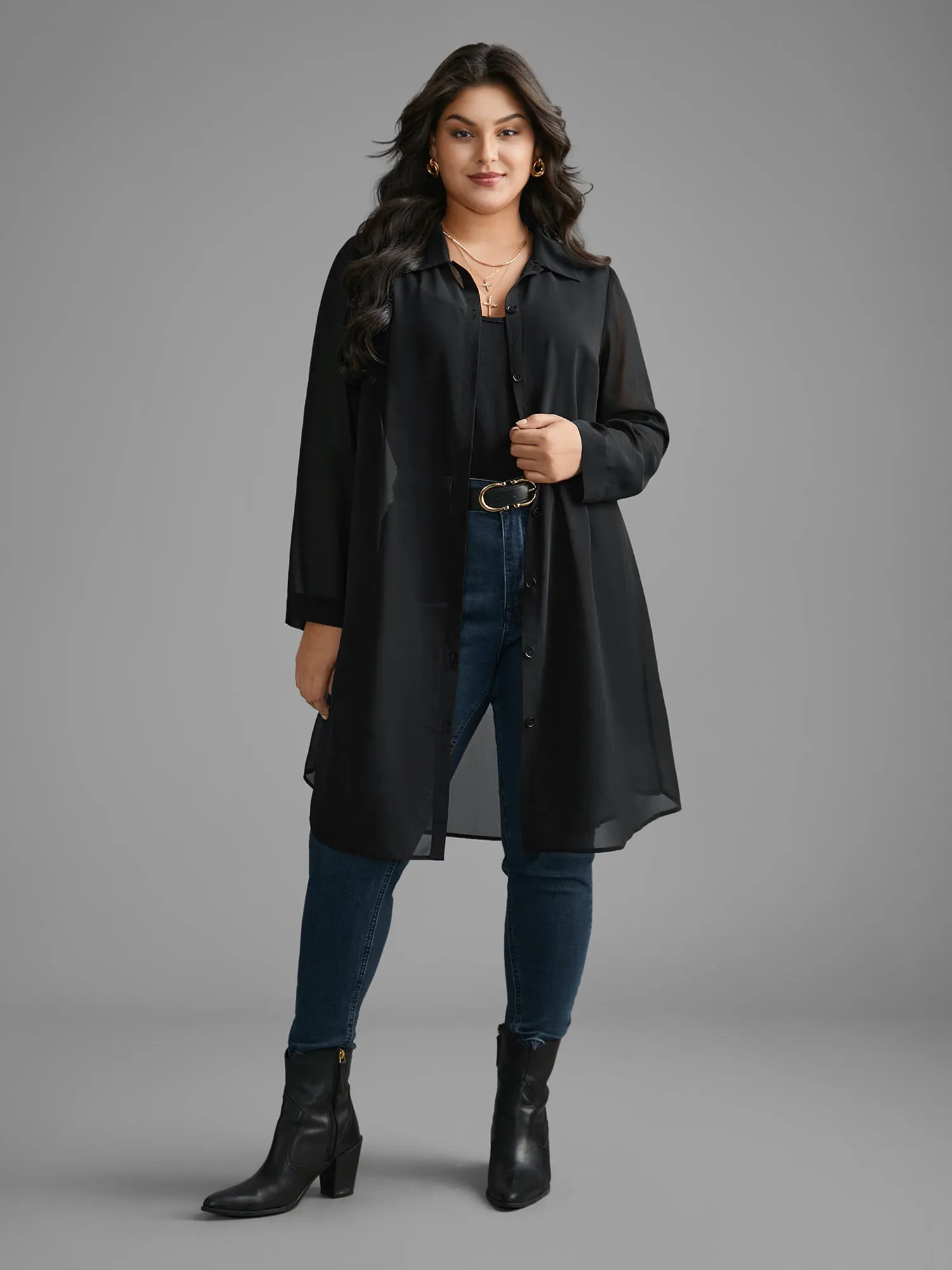 Chiffon Mesh Pleated Tunic Blouse sold by Bloomchic product image thumbnail 2