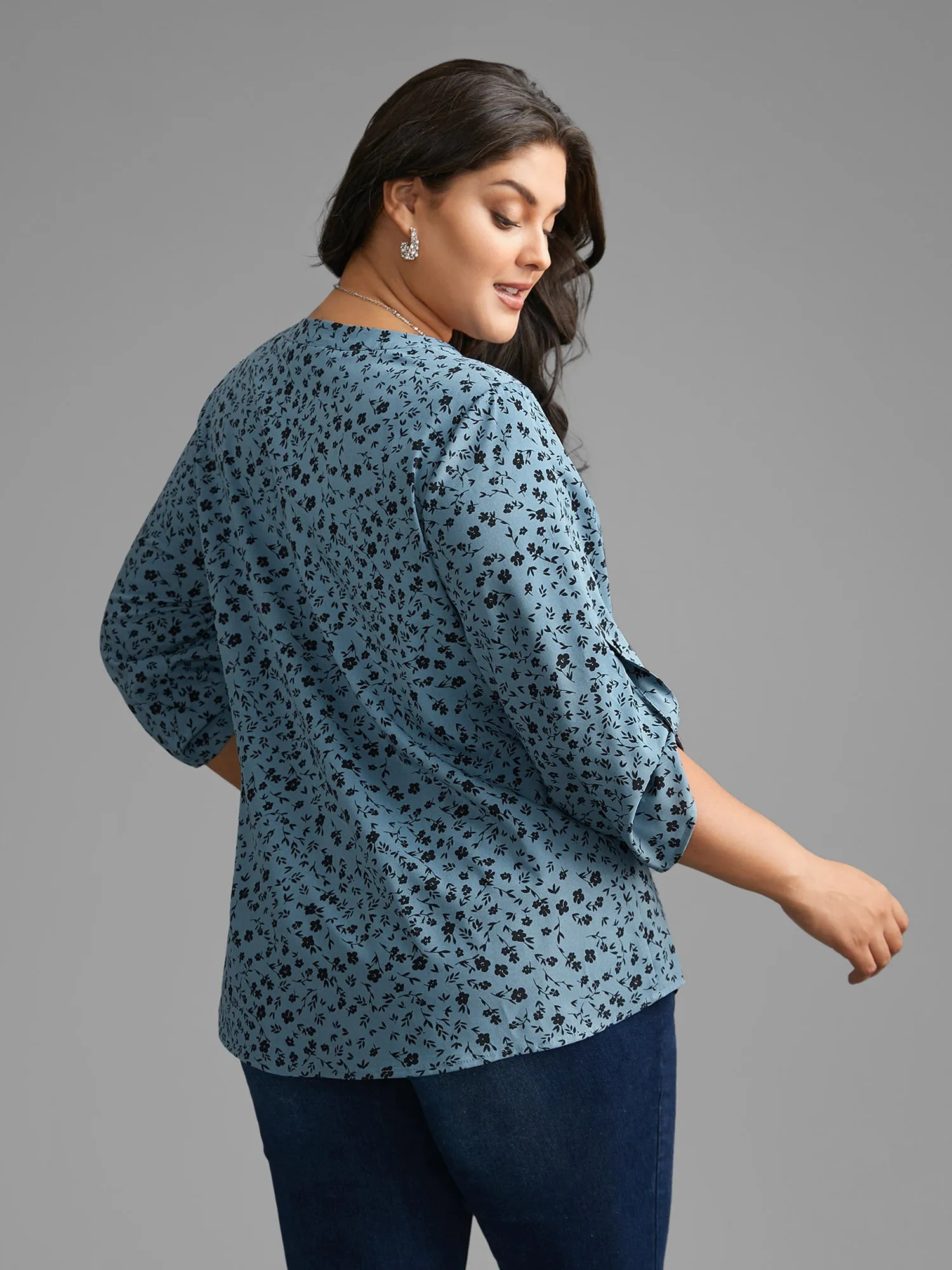 Ditsy Floral Button Cuff Sleeve Pleated Blouse sold by Bloomchic product image thumbnail 5