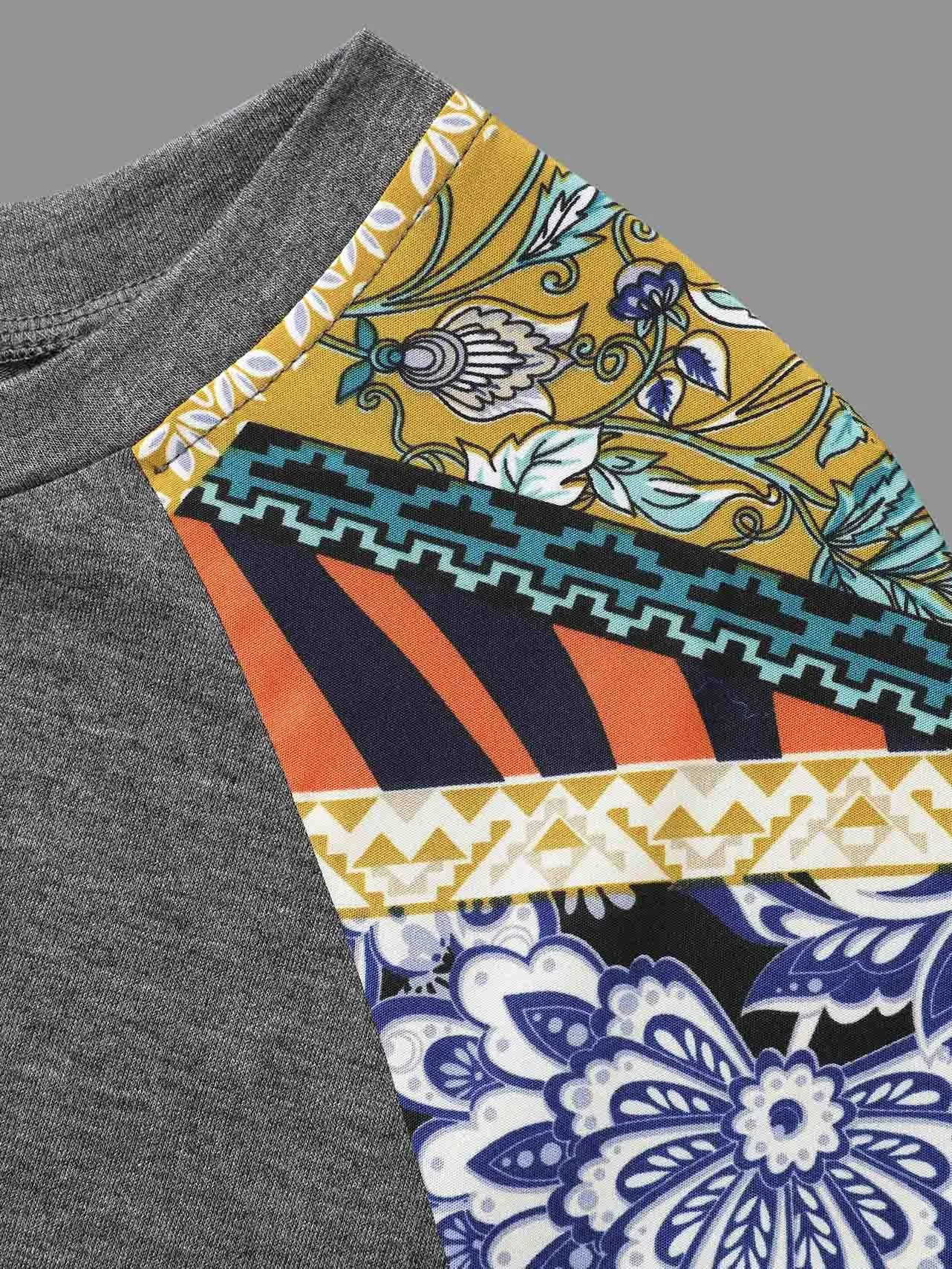Bandana Print Patchwork Lantern Sleeve T-shirt sold by Bloomchic product image thumbnail 5