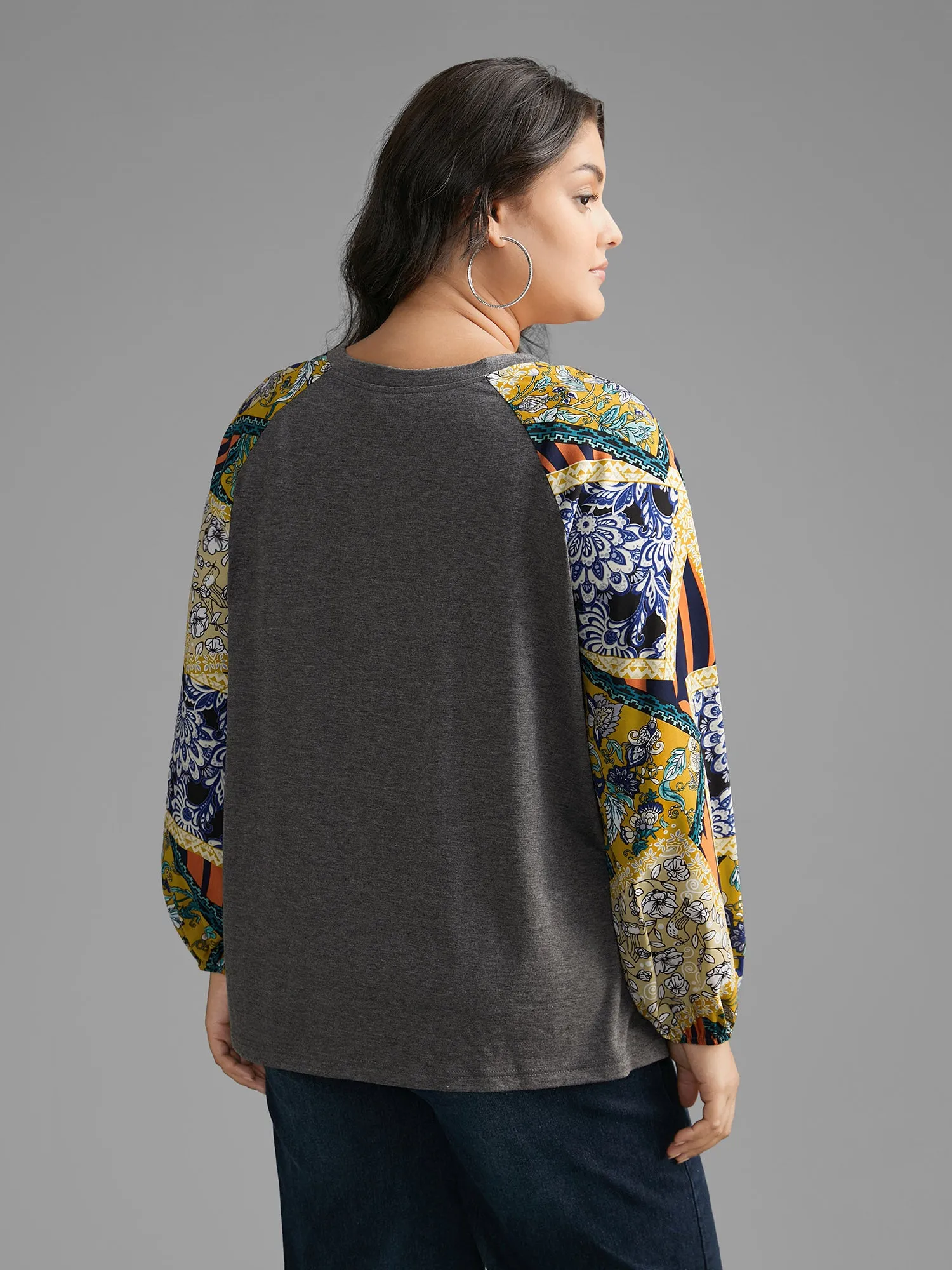 Bandana Print Patchwork Lantern Sleeve T-shirt sold by Bloomchic product image thumbnail 2