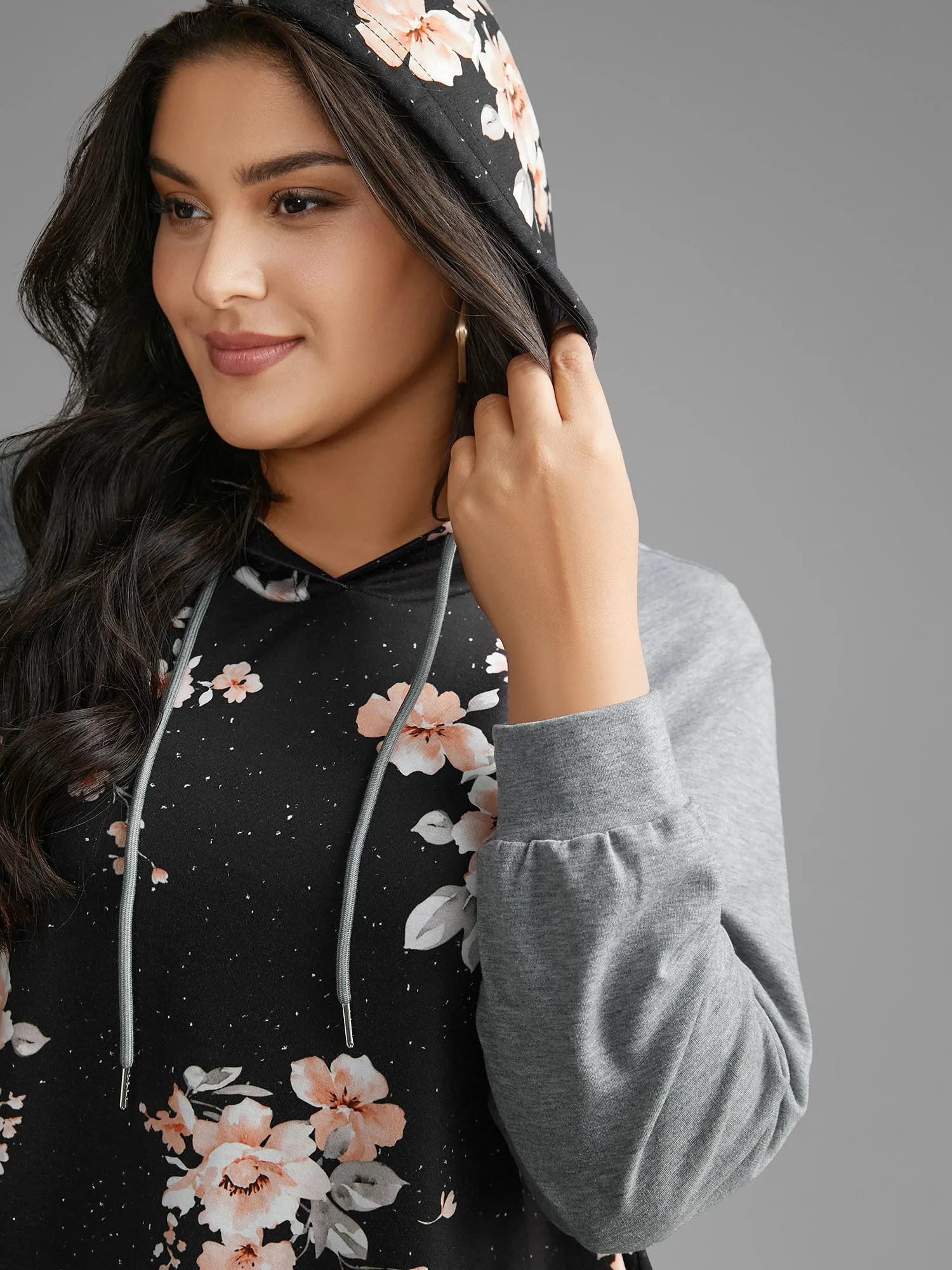 Floral Patchwork Hooded Drawstring Sweatshirt sold by Bloomchic product image thumbnail 5