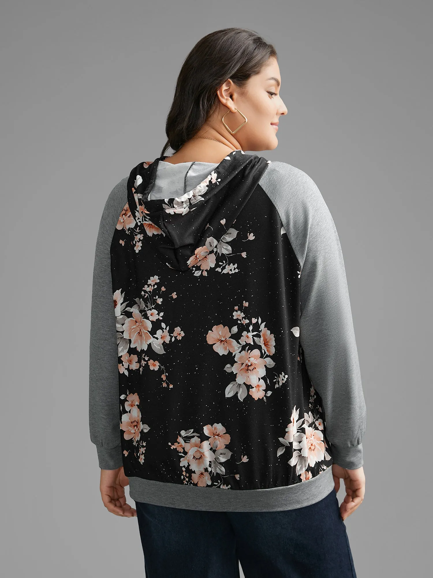 Floral Patchwork Hooded Drawstring Sweatshirt sold by Bloomchic product image thumbnail 3