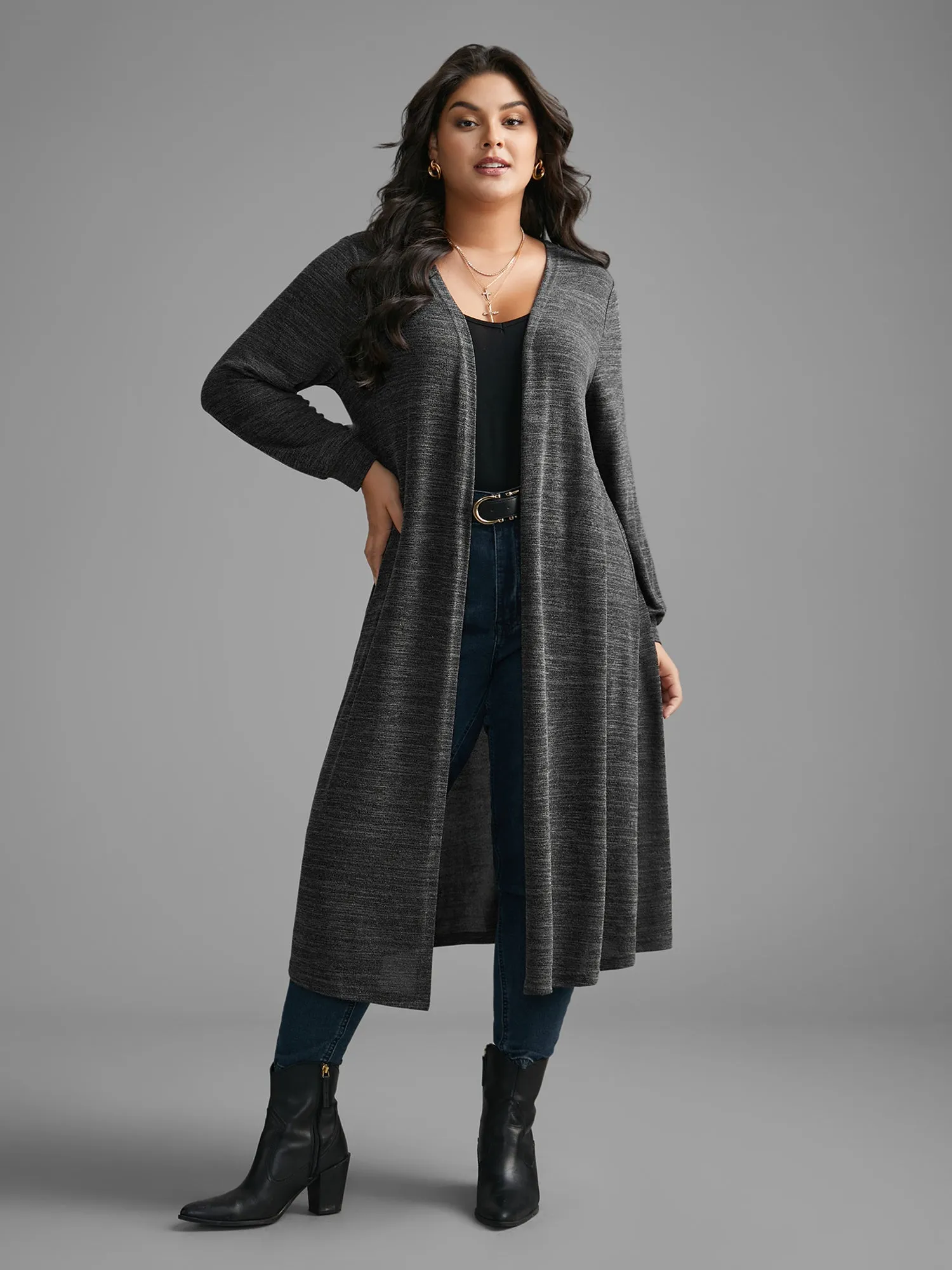 Solid Heather Medium Stretch Knit Jacket sold by Bloomchic product image thumbnail 4