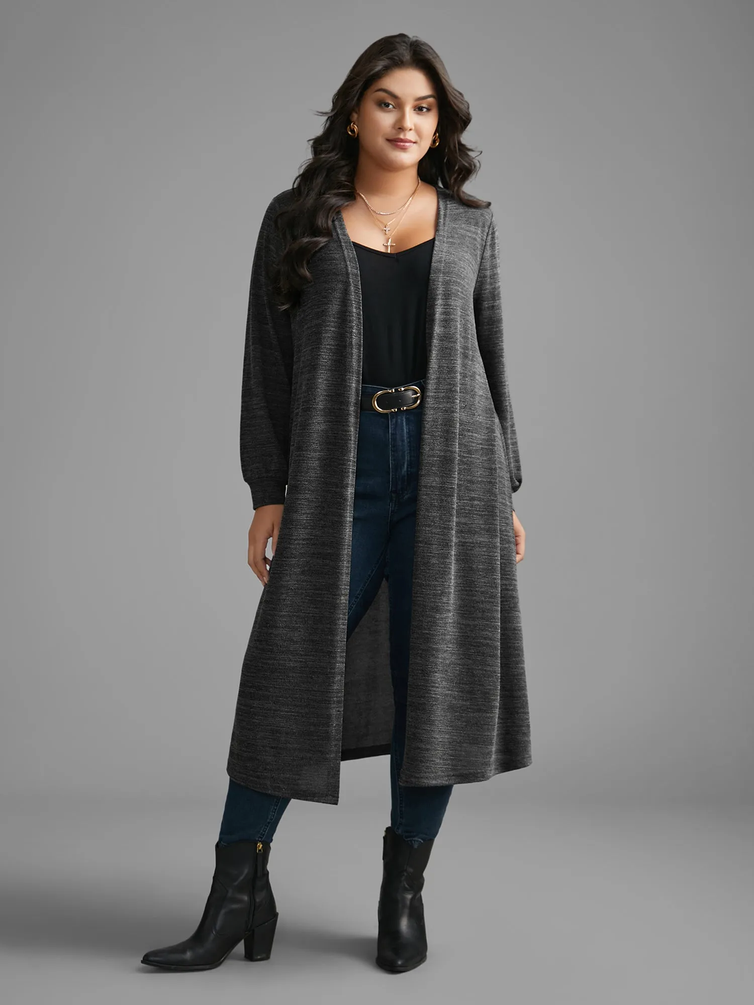 Solid Heather Medium Stretch Knit Jacket sold by Bloomchic product image thumbnail 3