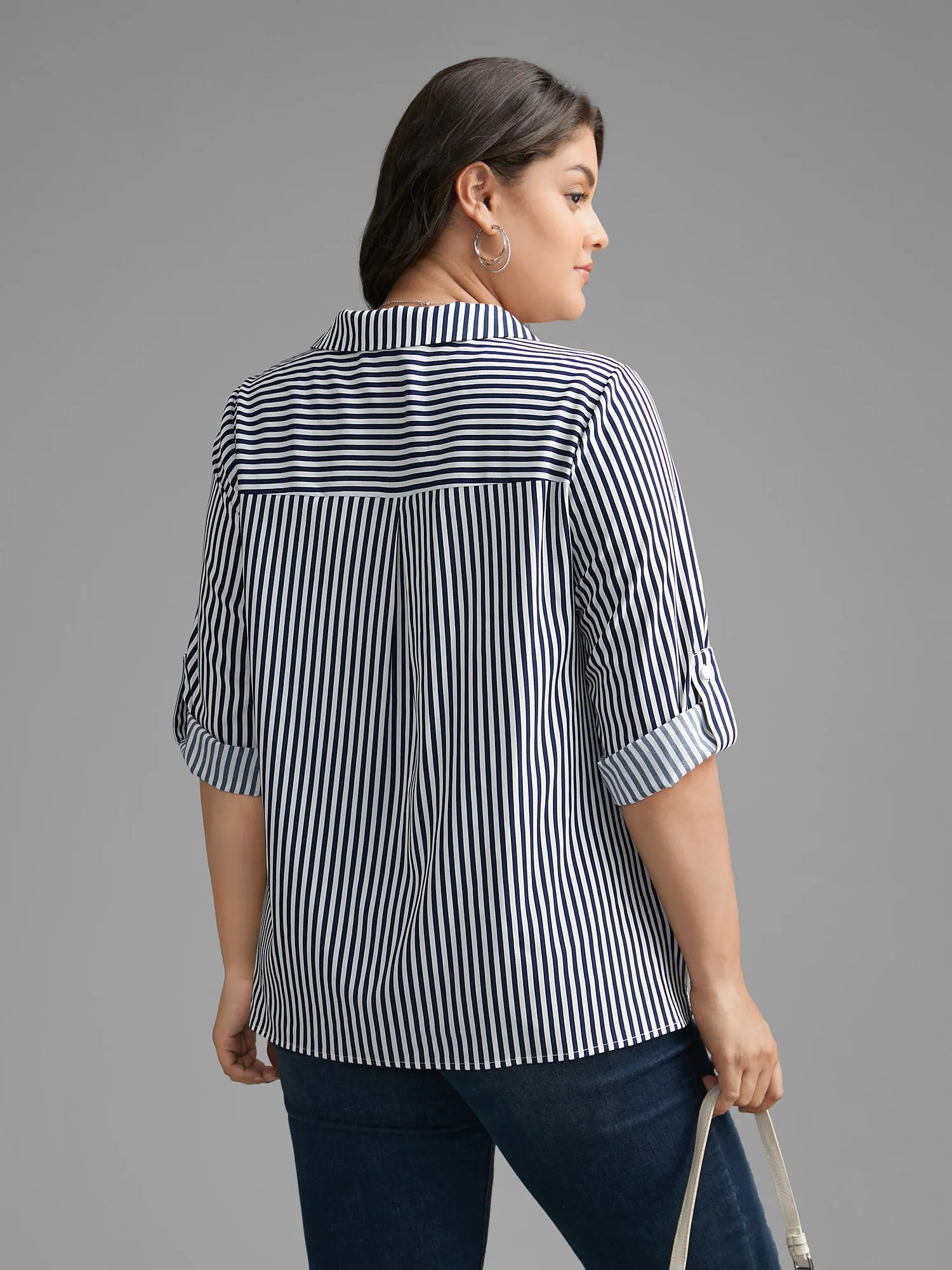 Striped Button Cuff Sleeve Split Hem Blouse sold by Bloomchic product image thumbnail 5