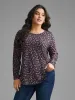 Ditsy Floral Crew Neck Curved Hem T-shirt sold by Bloomchic