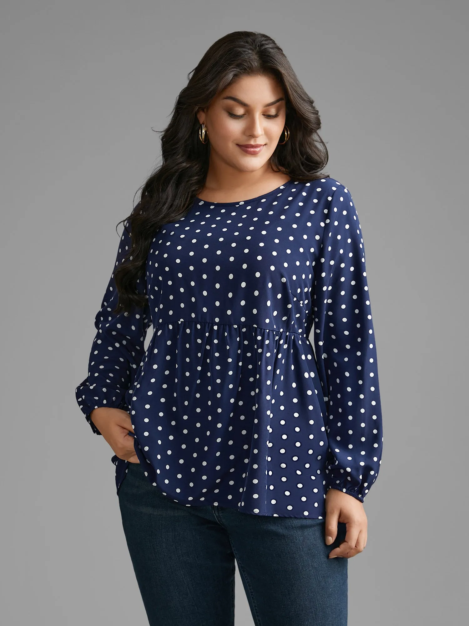 Polka Dot Gathered Lantern Sleeve Blouse sold by Bloomchic product image thumbnail 3