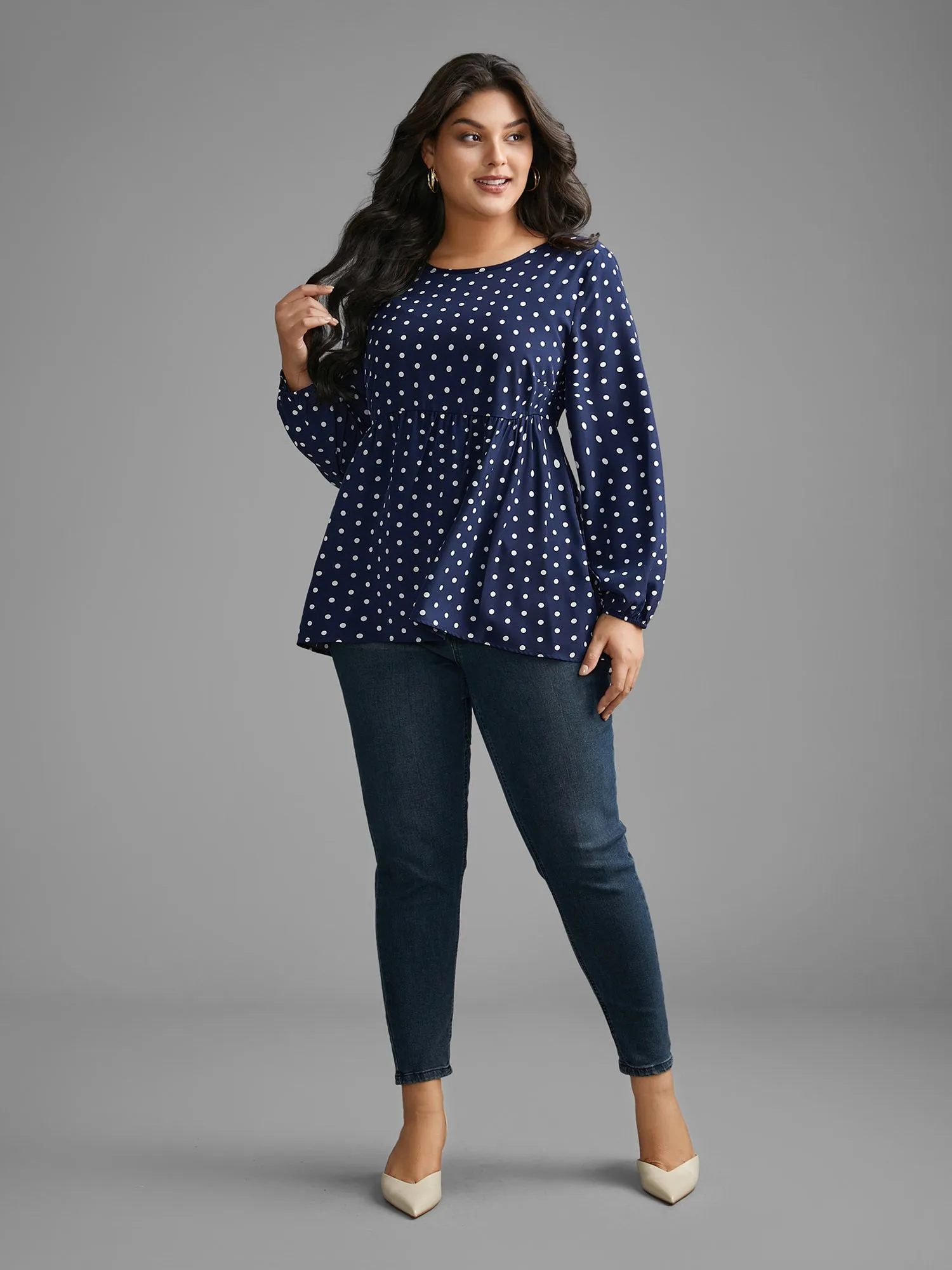 Polka Dot Gathered Lantern Sleeve Blouse sold by Bloomchic product image thumbnail 2