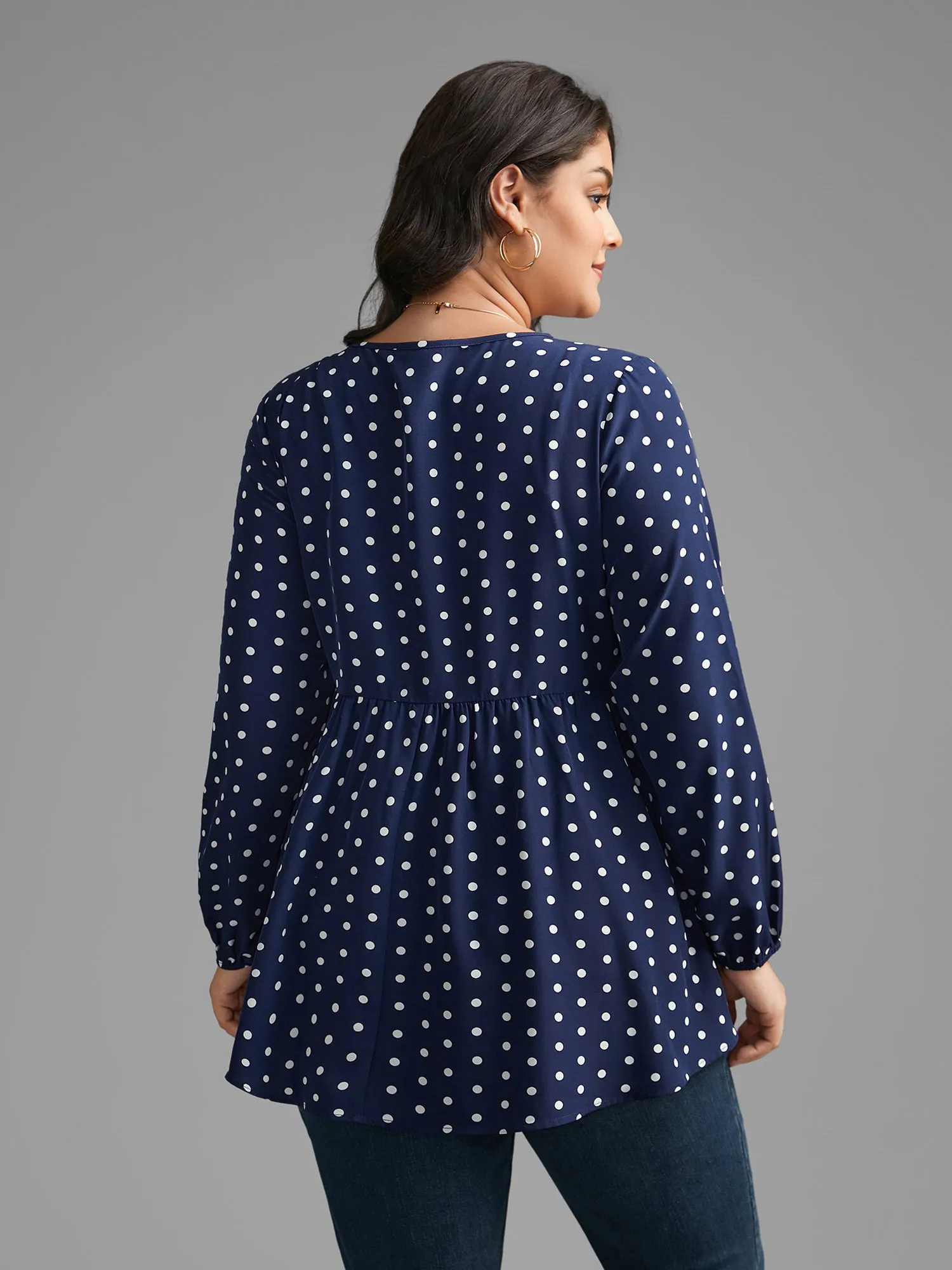 Polka Dot Gathered Lantern Sleeve Blouse sold by Bloomchic product image thumbnail 5