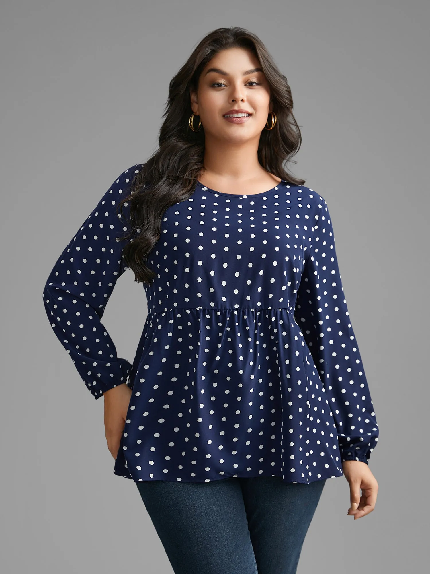 Polka Dot Gathered Lantern Sleeve Blouse sold by Bloomchic product image thumbnail 4