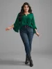 Solid Keyhole Ruffle Sleeve Blouse sold by Bloomchic