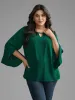 Solid Keyhole Ruffle Sleeve Blouse sold by Bloomchic