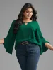 Solid Keyhole Ruffle Sleeve Blouse sold by Bloomchic