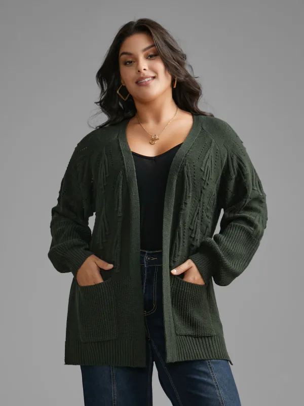 Textured Lantern Sleeve Split Hem Cardigan sold by Bloomchic