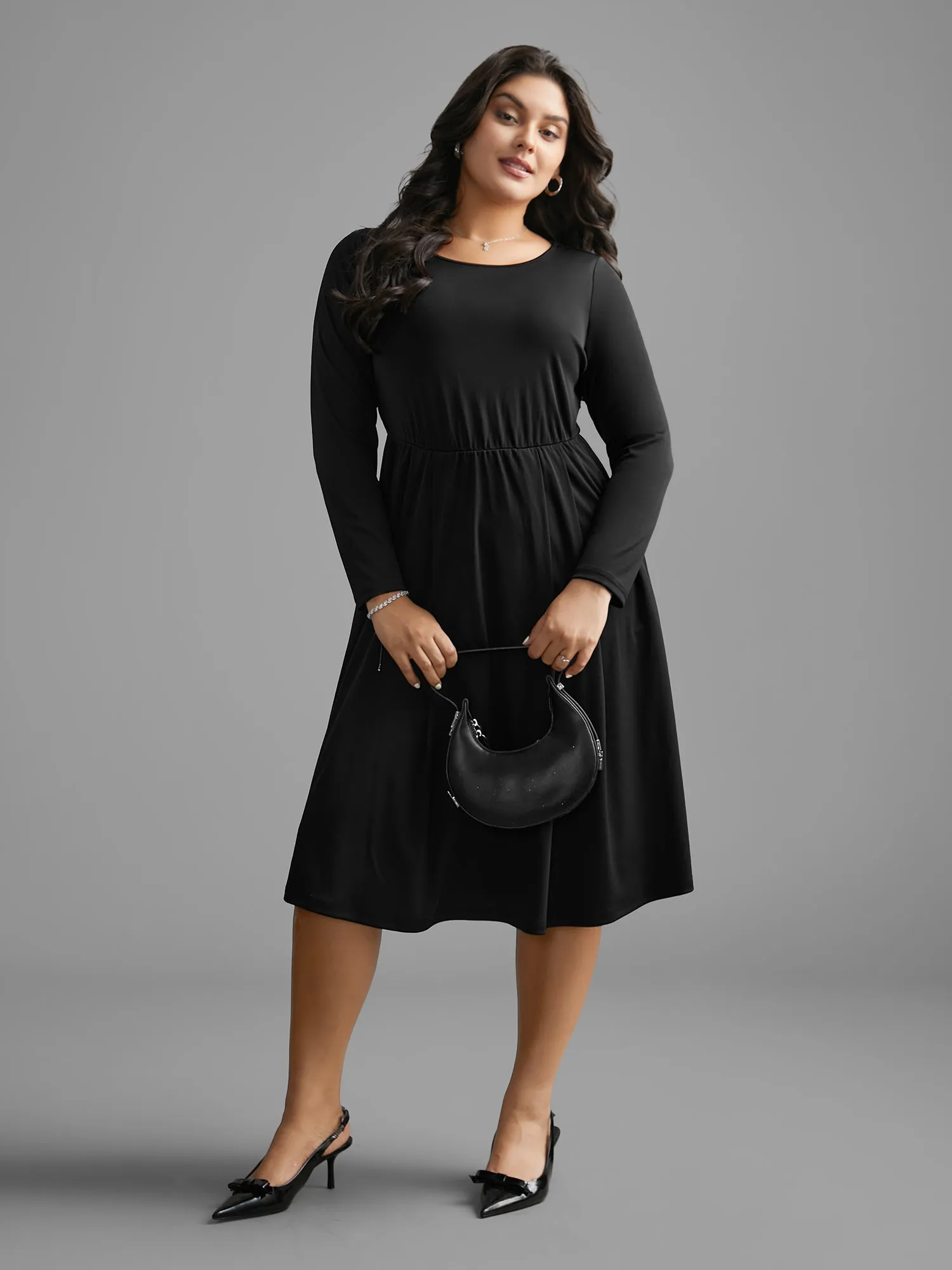 Round Neck Elastic Waist Pleated Dress sold by Bloomchic product image thumbnail 2