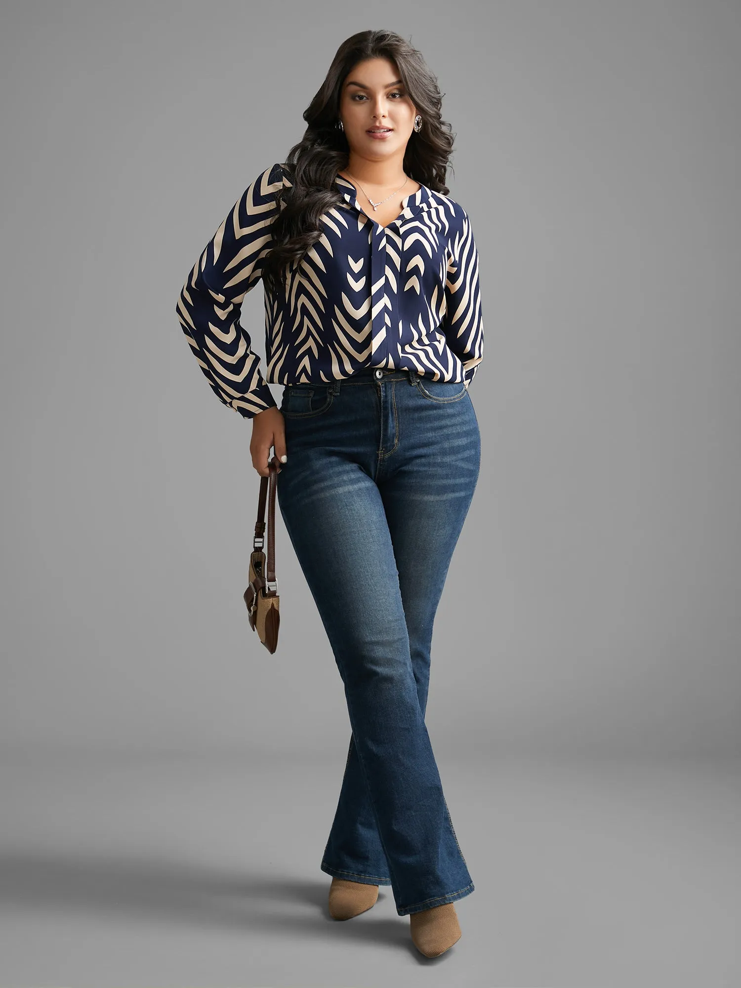 Geometric Notched Pleated Slit Hem Blouse sold by Bloomchic product image thumbnail 2