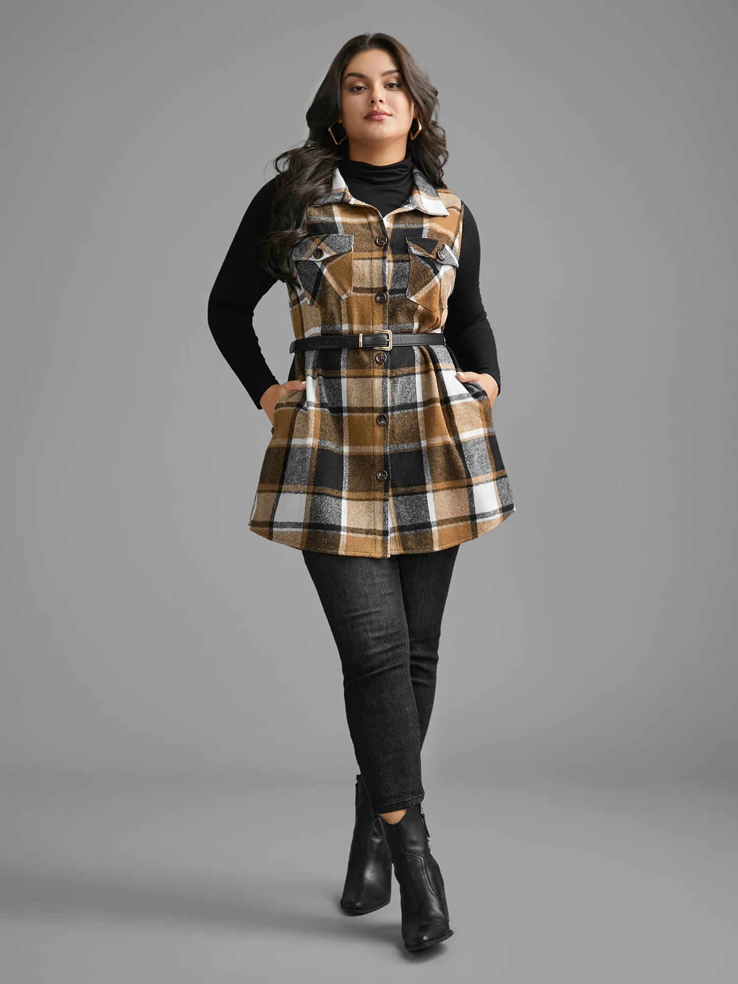 Plaid Flap Detail Sleeveless Jacket sold by Bloomchic product image thumbnail 2