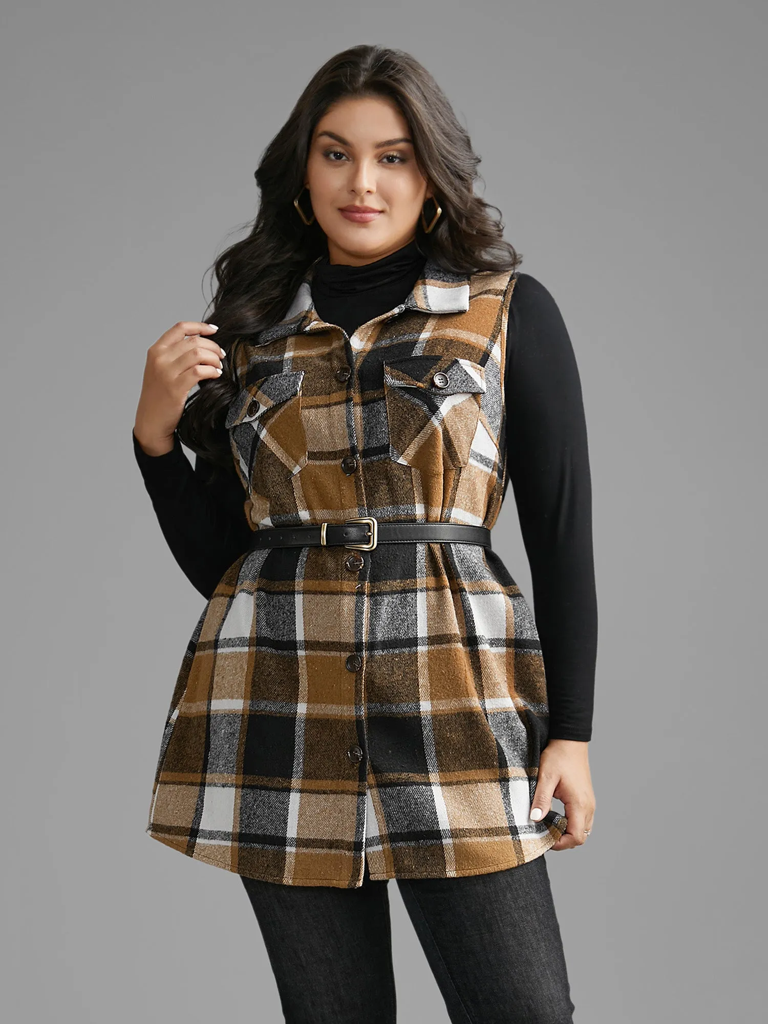 Plaid Flap Detail Sleeveless Jacket sold by Bloomchic product image thumbnail 3