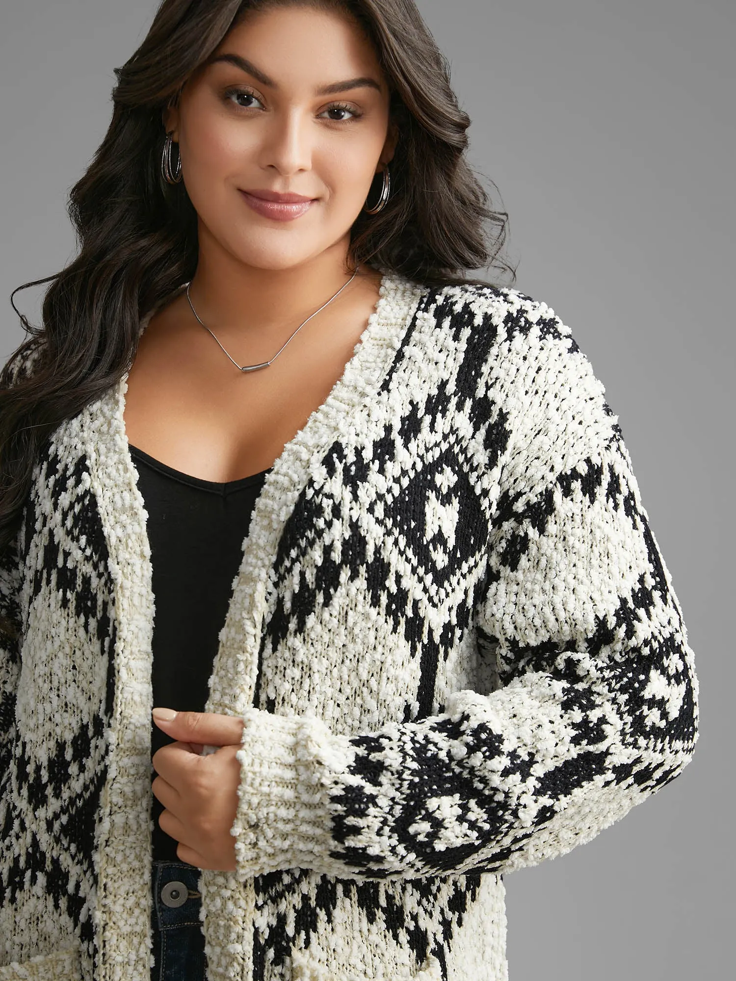 Bandana Jacquard Patched Pocket Drop Shoulder Cardigan sold by Bloomchic product image thumbnail 5