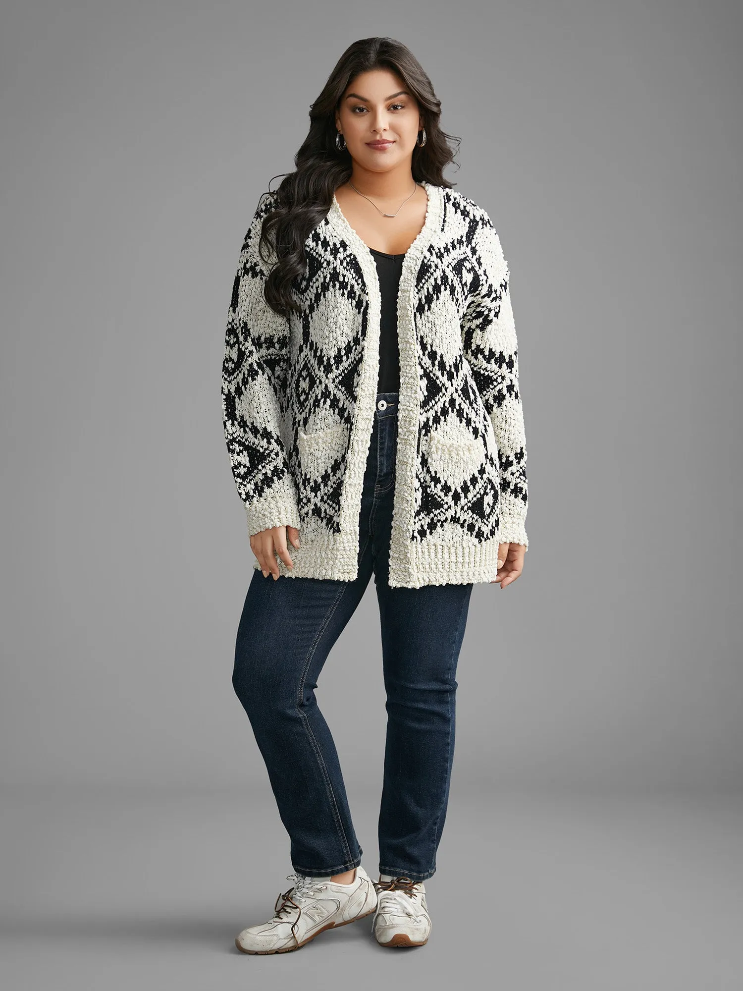 Bandana Jacquard Patched Pocket Drop Shoulder Cardigan sold by Bloomchic product image thumbnail 3