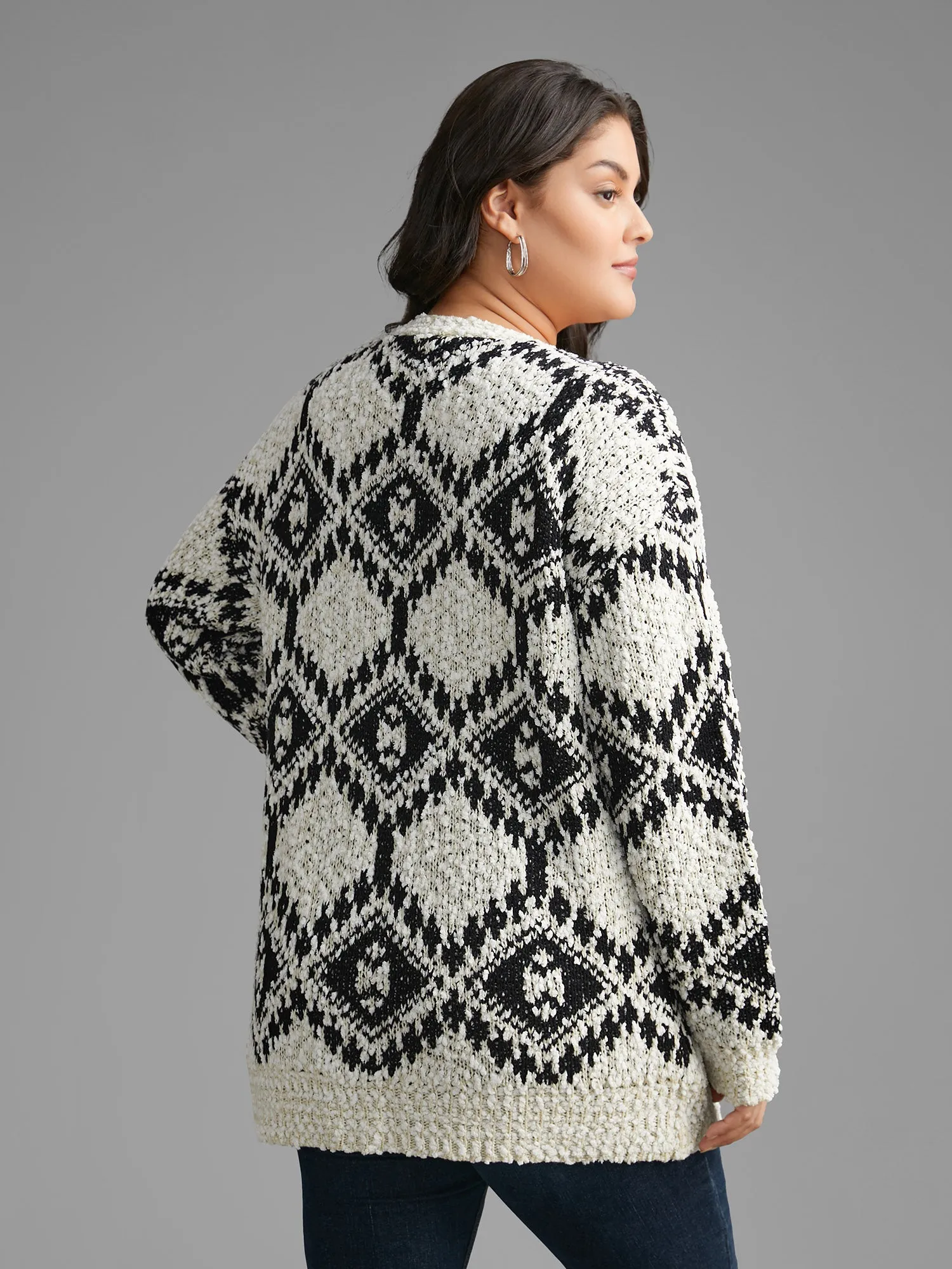 Bandana Jacquard Patched Pocket Drop Shoulder Cardigan sold by Bloomchic product image thumbnail 2