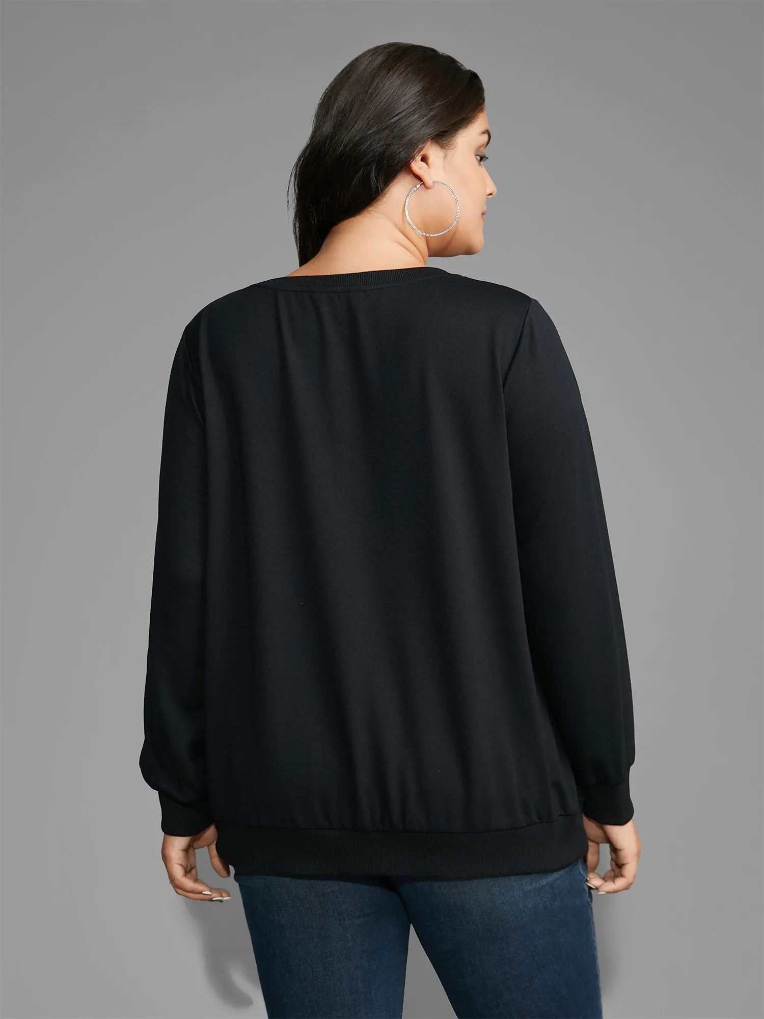 Crew Neck Rhinestone Slightly Stretchy Sweatshirt sold by Bloomchic product image thumbnail 5