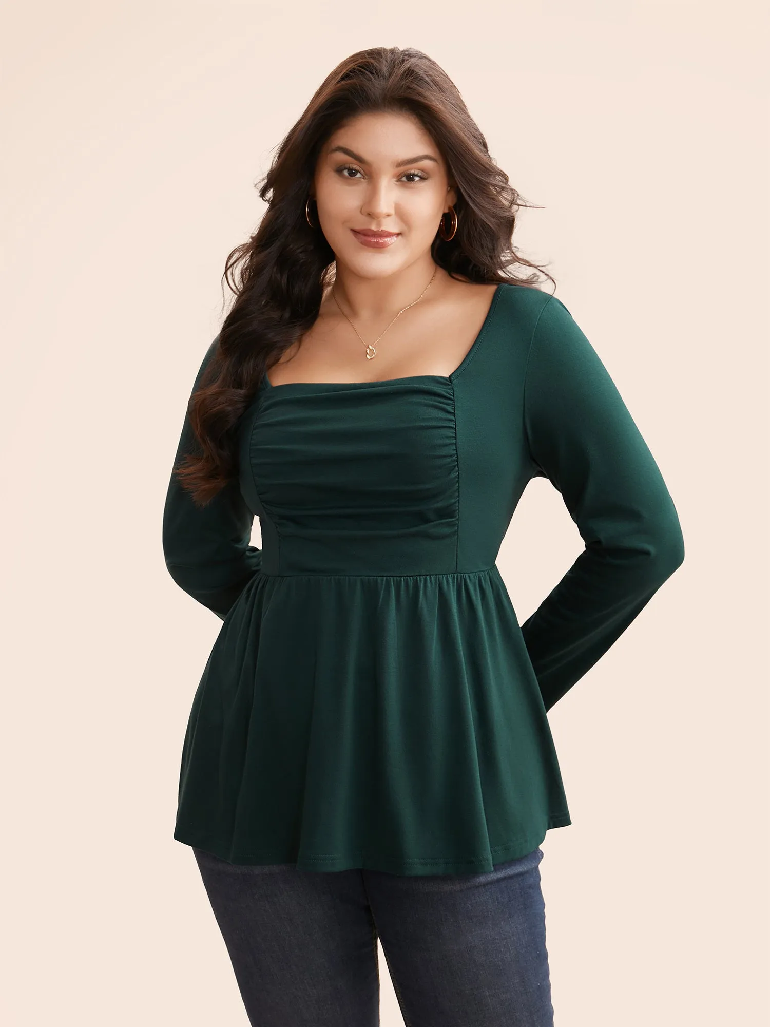 Square Neck Ruched Jersey Top sold by Bloomchic product image thumbnail 4