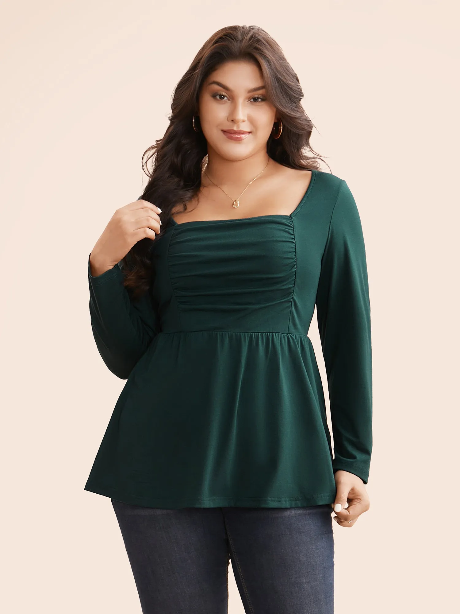 Square Neck Ruched Jersey Top sold by Bloomchic