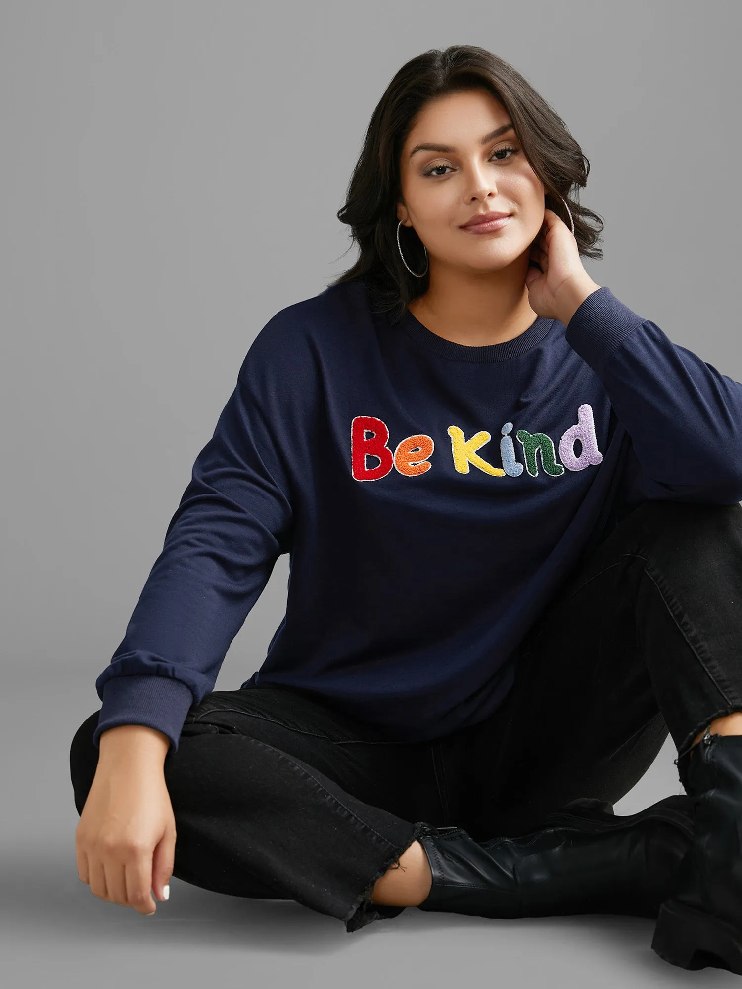 Be Kind Towel Embroidered Sweatshirt sold by Bloomchic
