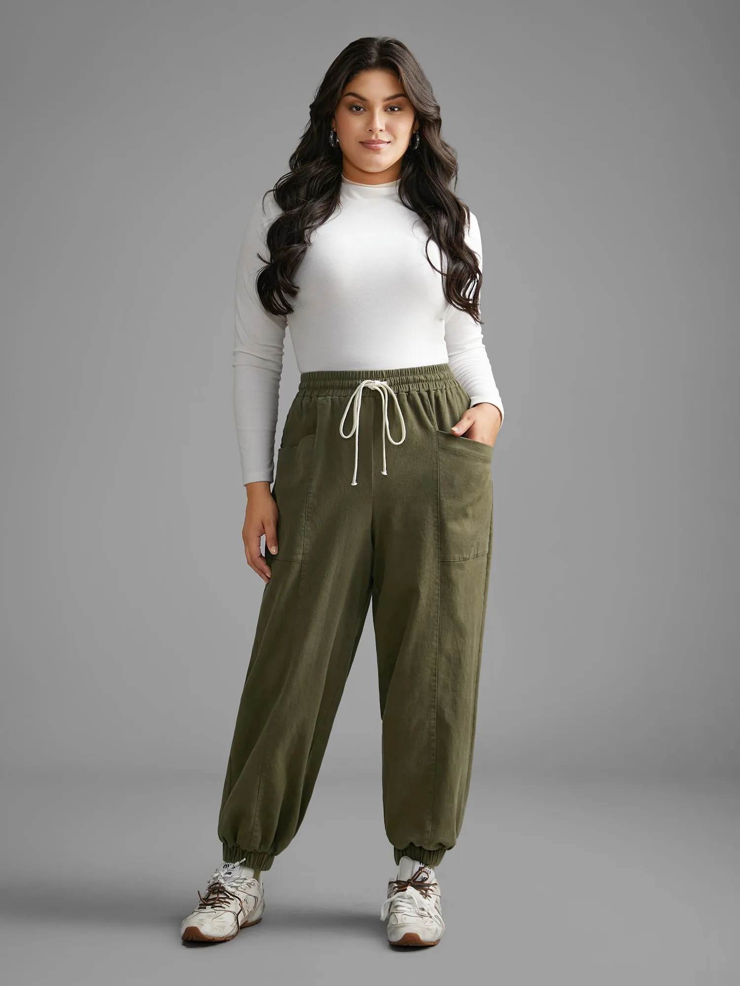 Solid Drawstring Patch Pocket Carrot Pants sold by Bloomchic product image thumbnail 2