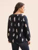 Feather Print Pleated Slit Hem Blouse sold by Bloomchic