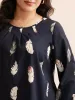 Feather Print Pleated Slit Hem Blouse sold by Bloomchic