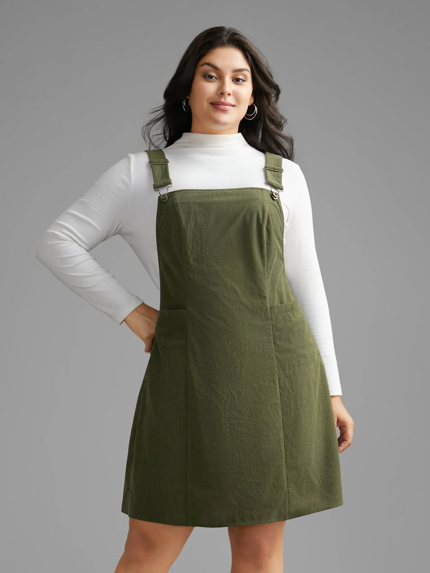 Corduroy Patch Pocket Adjustable Straps Dress sold by Bloomchic product image thumbnail 3