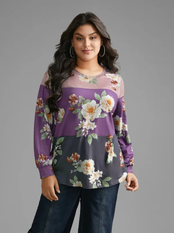 Natural Flowers Contrast Round Neck Sweatshirt sold by Bloomchic