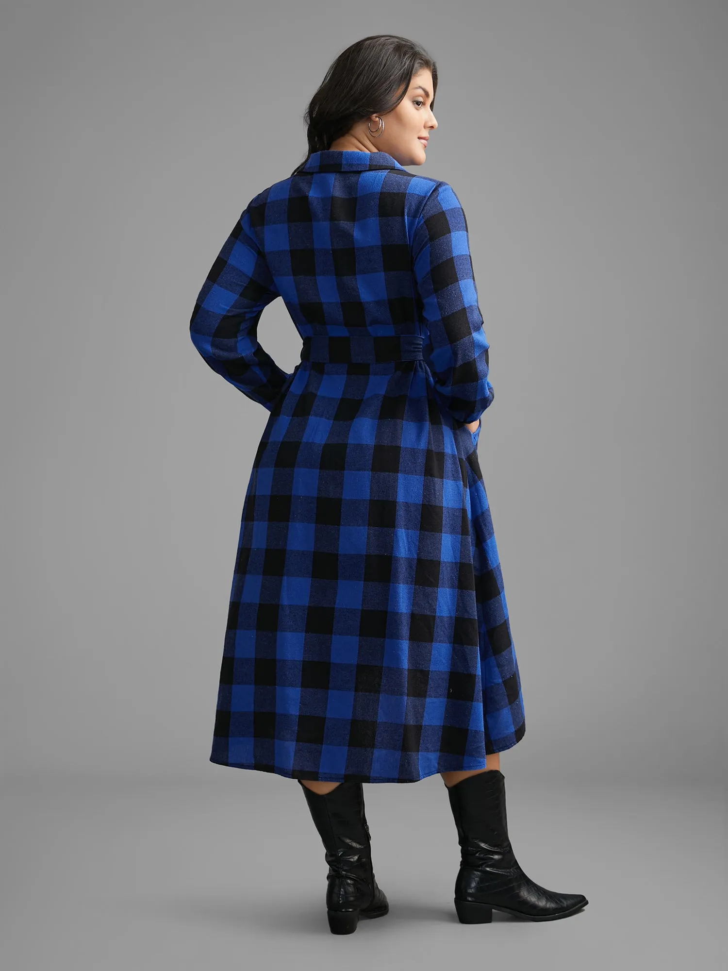 Plaid Patch Pocket Belted Midi Dress sold by Bloomchic product image thumbnail 4