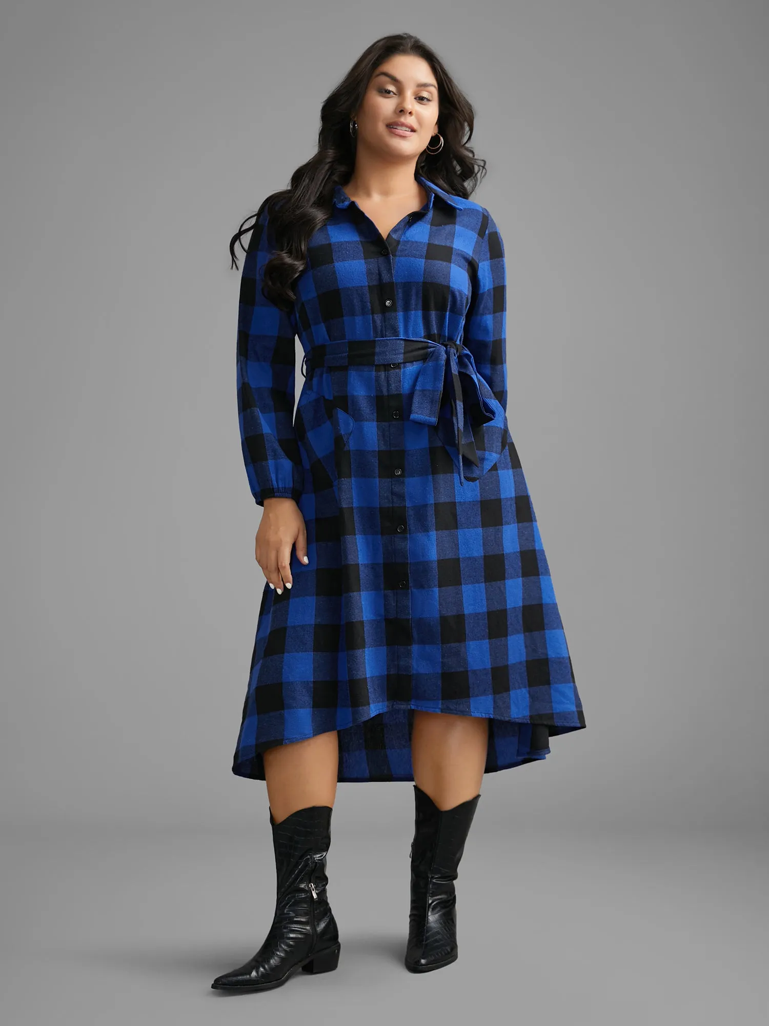 Plaid Patch Pocket Belted Midi Dress sold by Bloomchic product image thumbnail 3