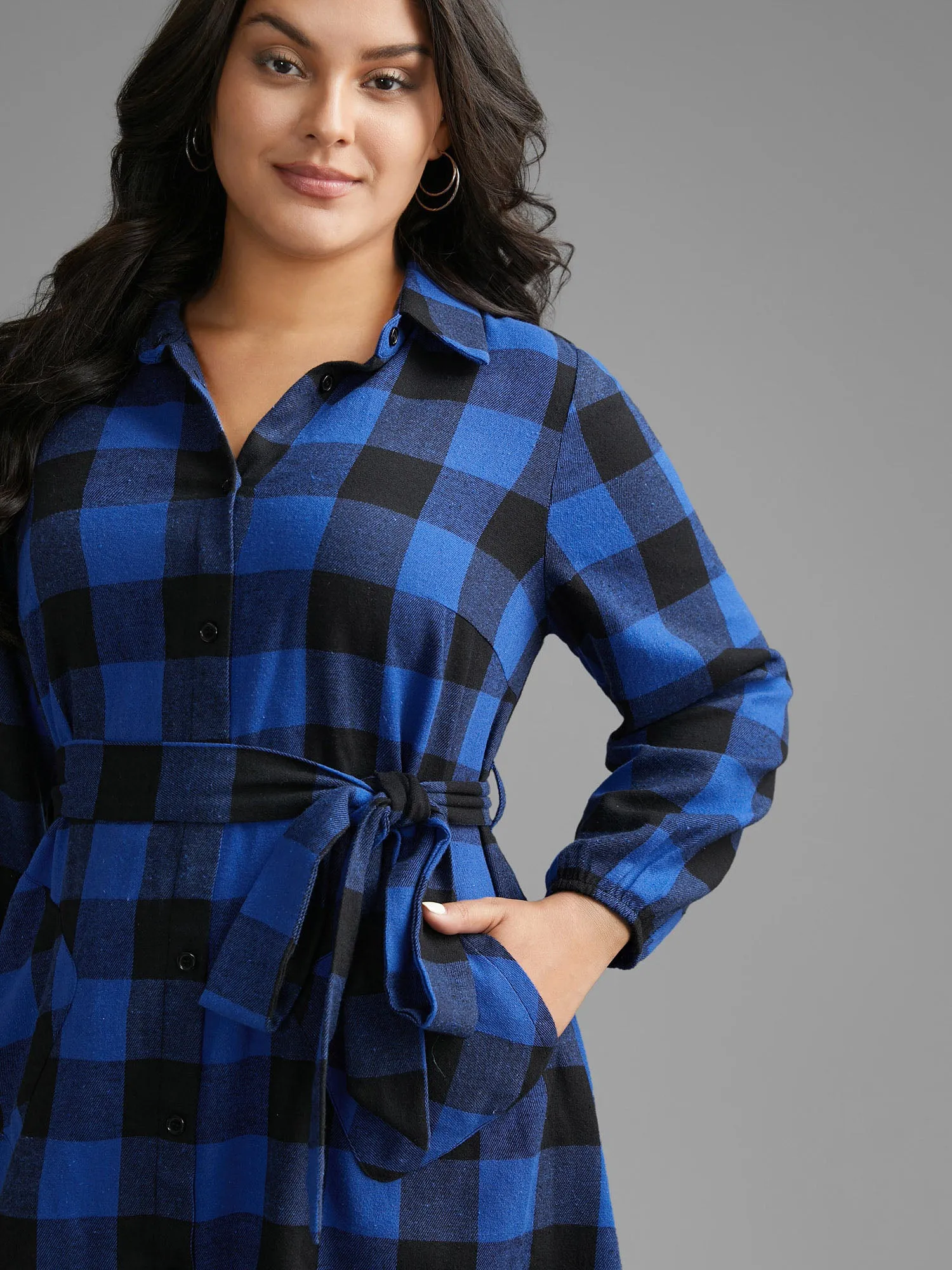 Plaid Patch Pocket Belted Midi Dress sold by Bloomchic product image thumbnail 2