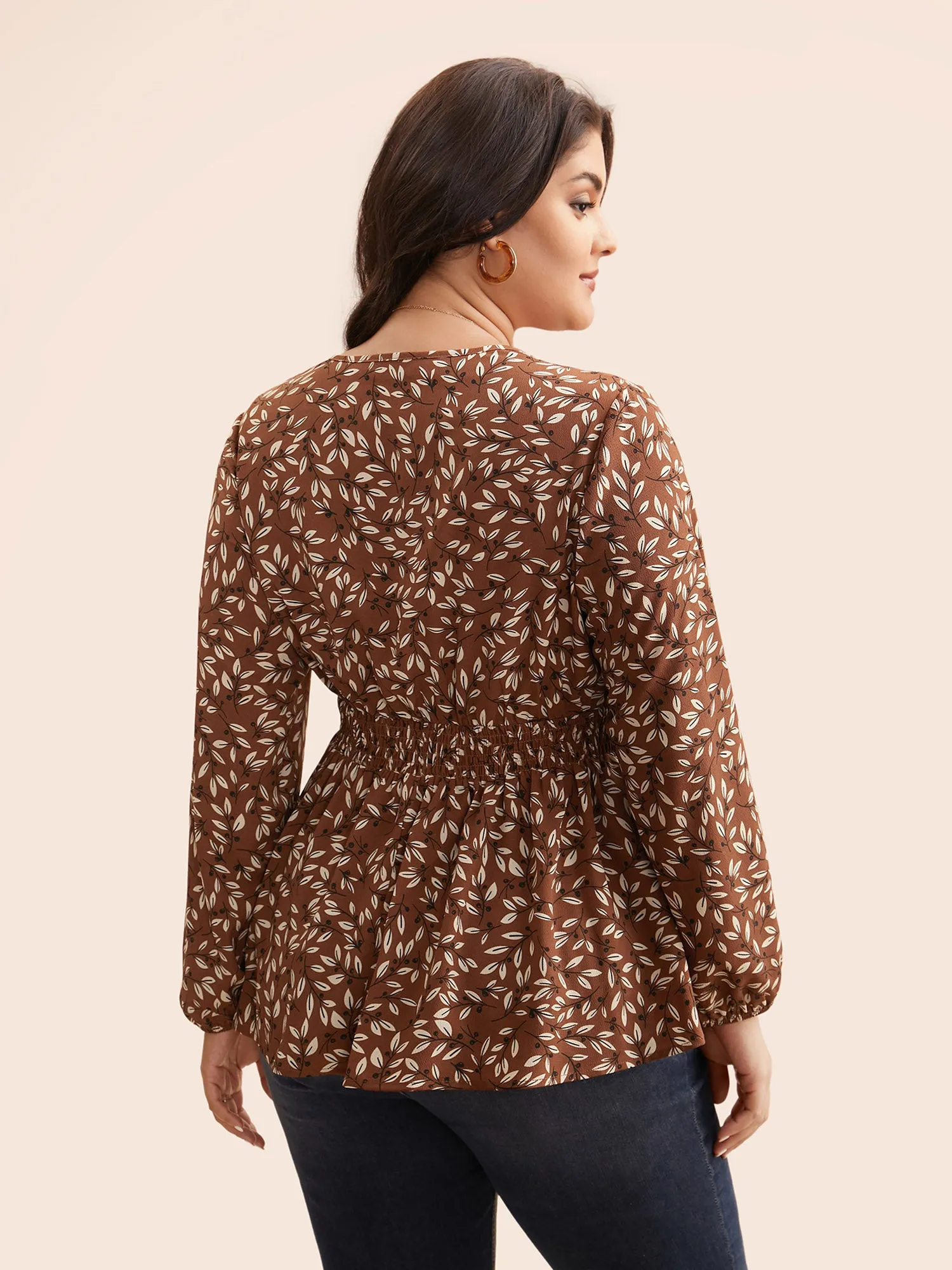 Plants Print Overlap Collar Shirred Blouse sold by Bloomchic product image thumbnail 5