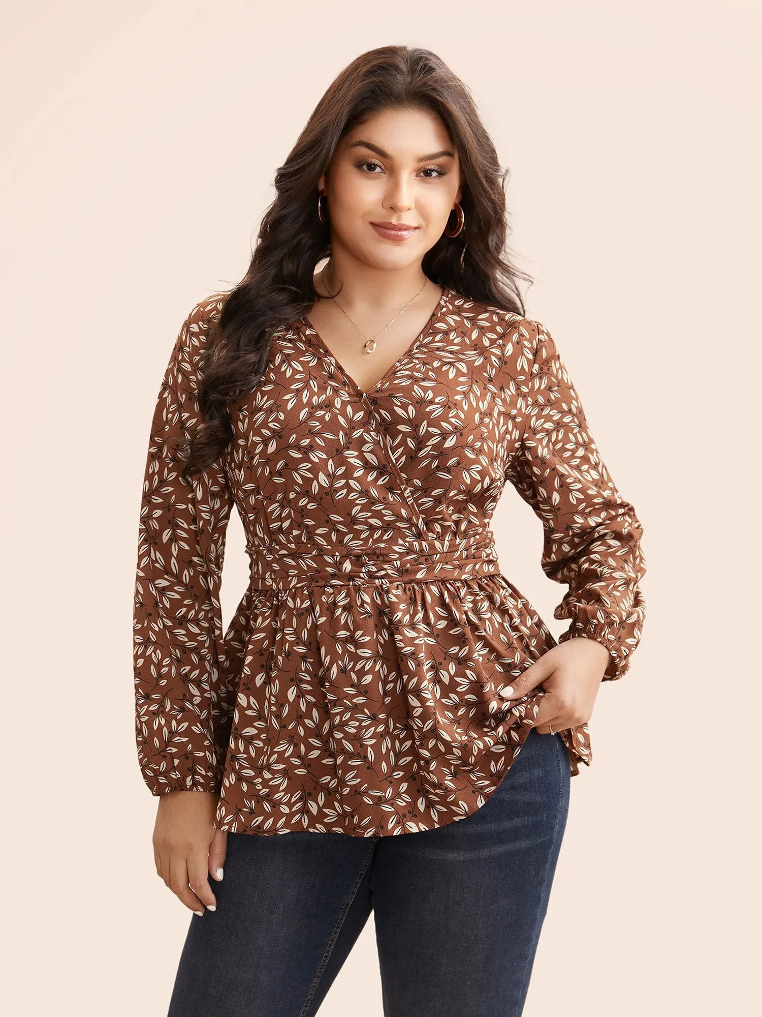 Plants Print Overlap Collar Shirred Blouse sold by Bloomchic product image thumbnail 4