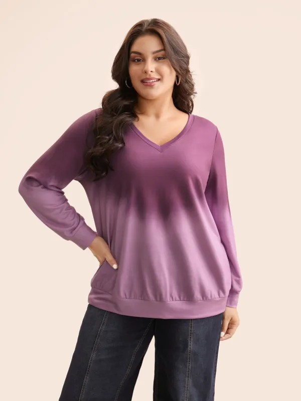 V Neck Gradient Dyeing Sweatshirt sold by Bloomchic