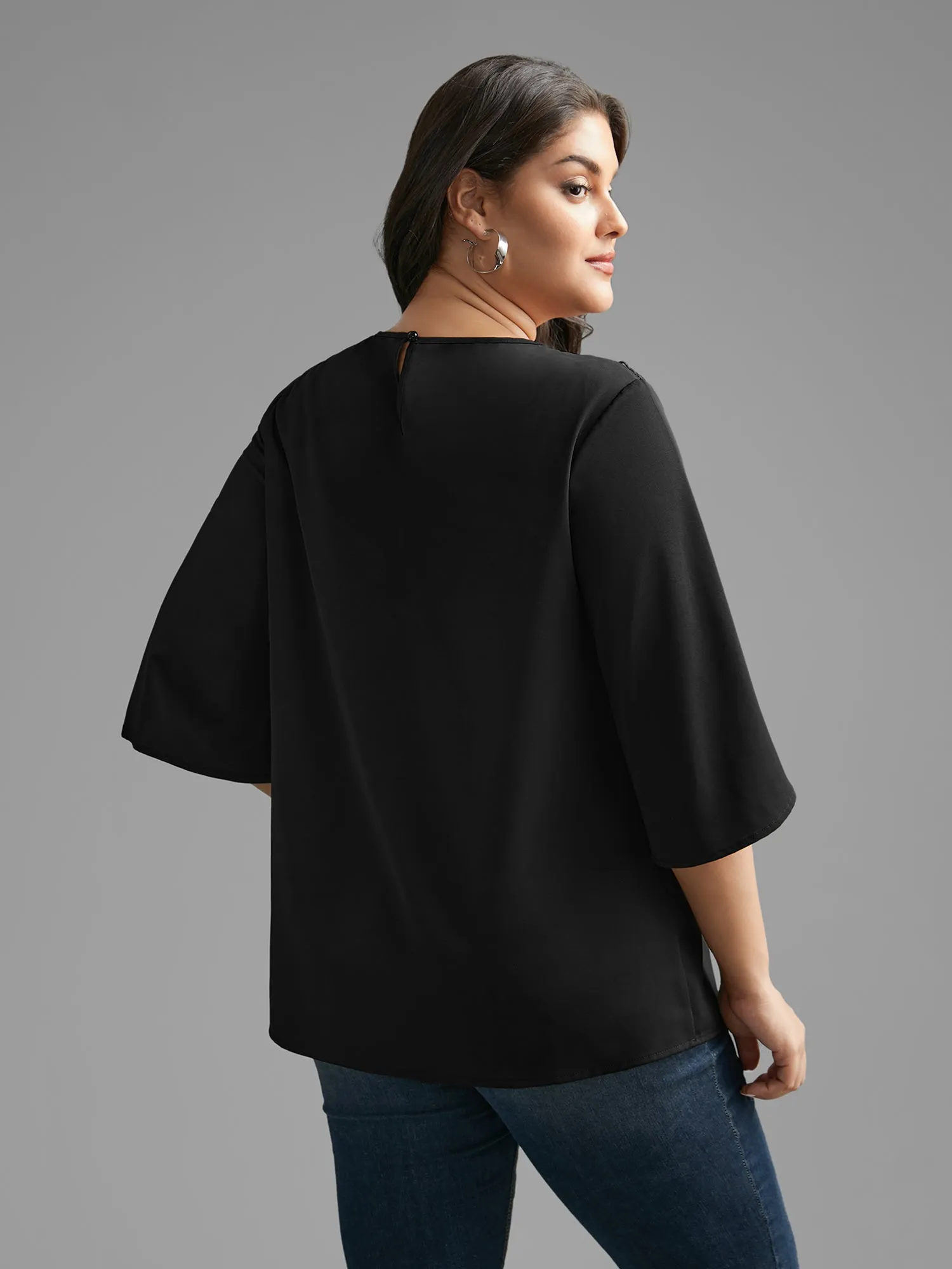 Static-Free Lace Patchwork Pleated Petal Sleeve Blouse sold by Bloomchic product image thumbnail 5