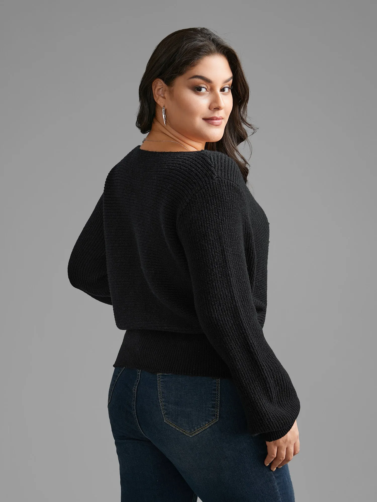 Overlap Collar Textured Lantern Sleeve Pullover sold by Bloomchic product image thumbnail 2