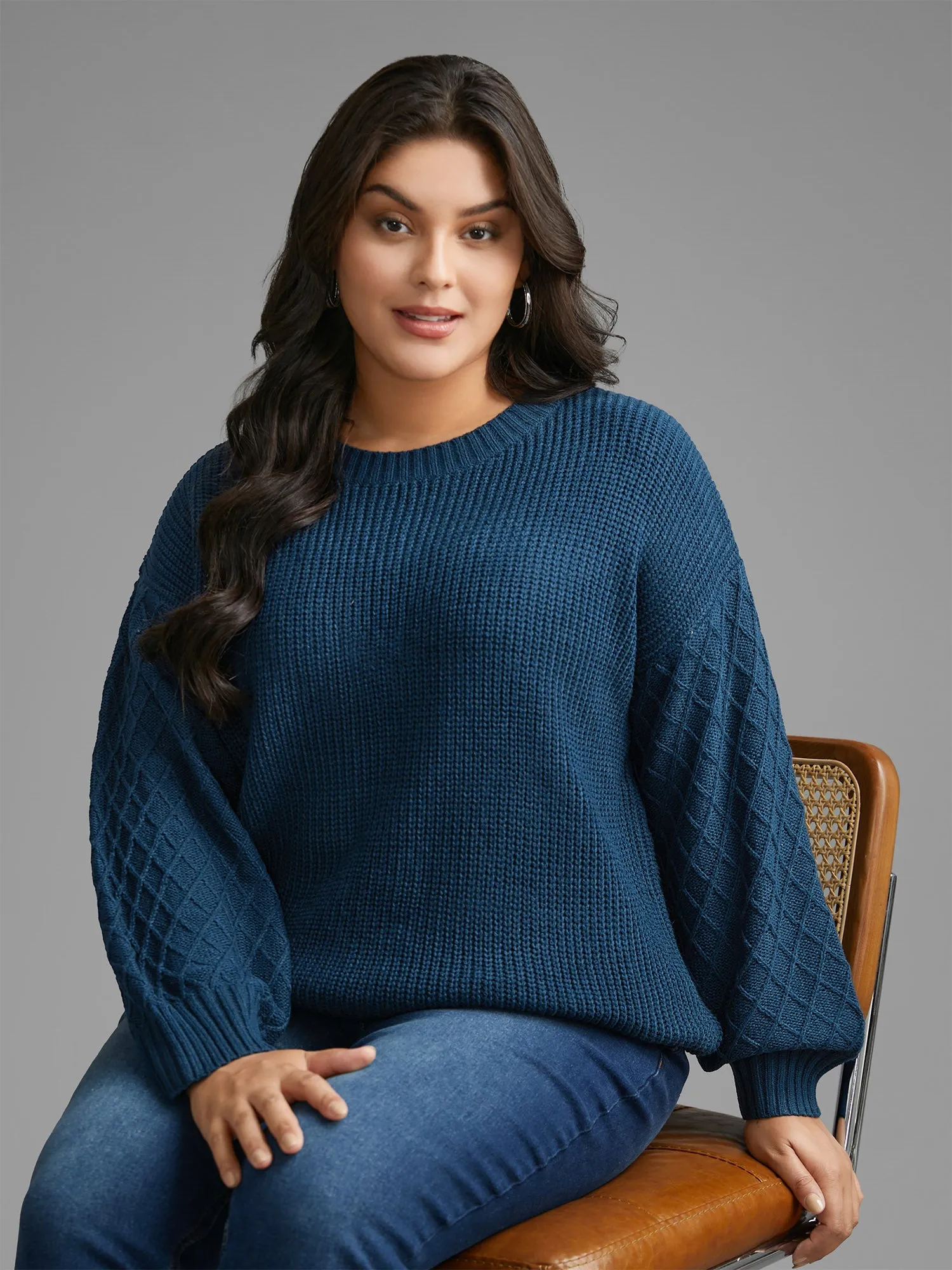 Cable Knit Texture Lantern Sleeve Pullover sold by Bloomchic product image thumbnail 5