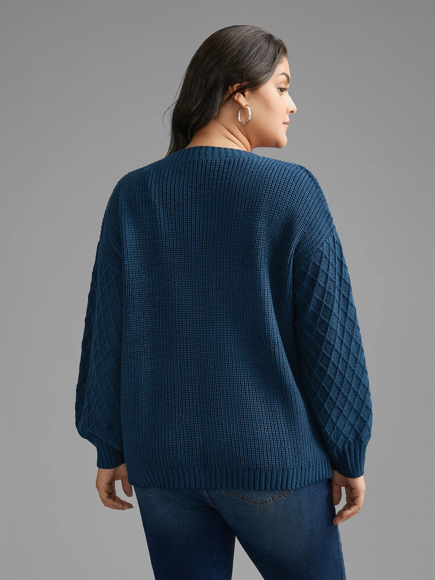 Cable Knit Texture Lantern Sleeve Pullover sold by Bloomchic product image thumbnail 2